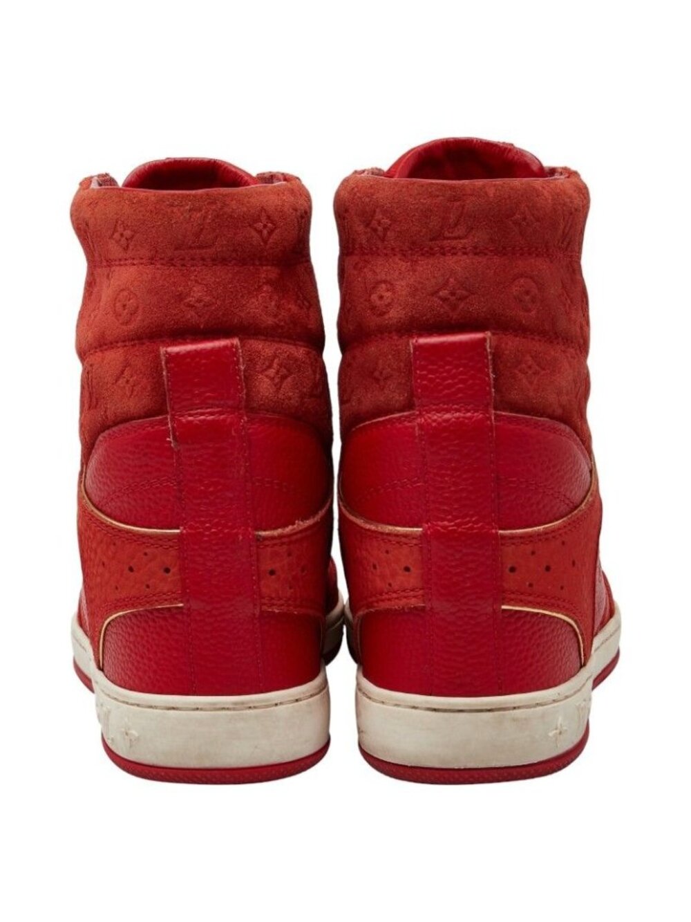 ★SOLD★ Louis Vuitton Cliff Top Line Monogram High Cut Sneakers Size 35 Red Suede - Picture 4 of 8
